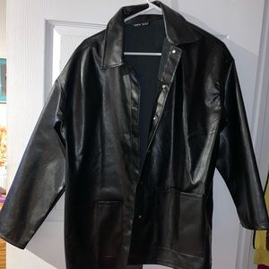 Long trendy leather jacket